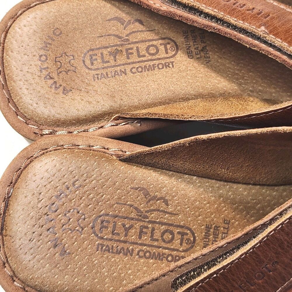 Fly Flot Italian Brown Leather Slip-On Orthopedic Sandals Comfort SZ 7 - Picture 10 of 11